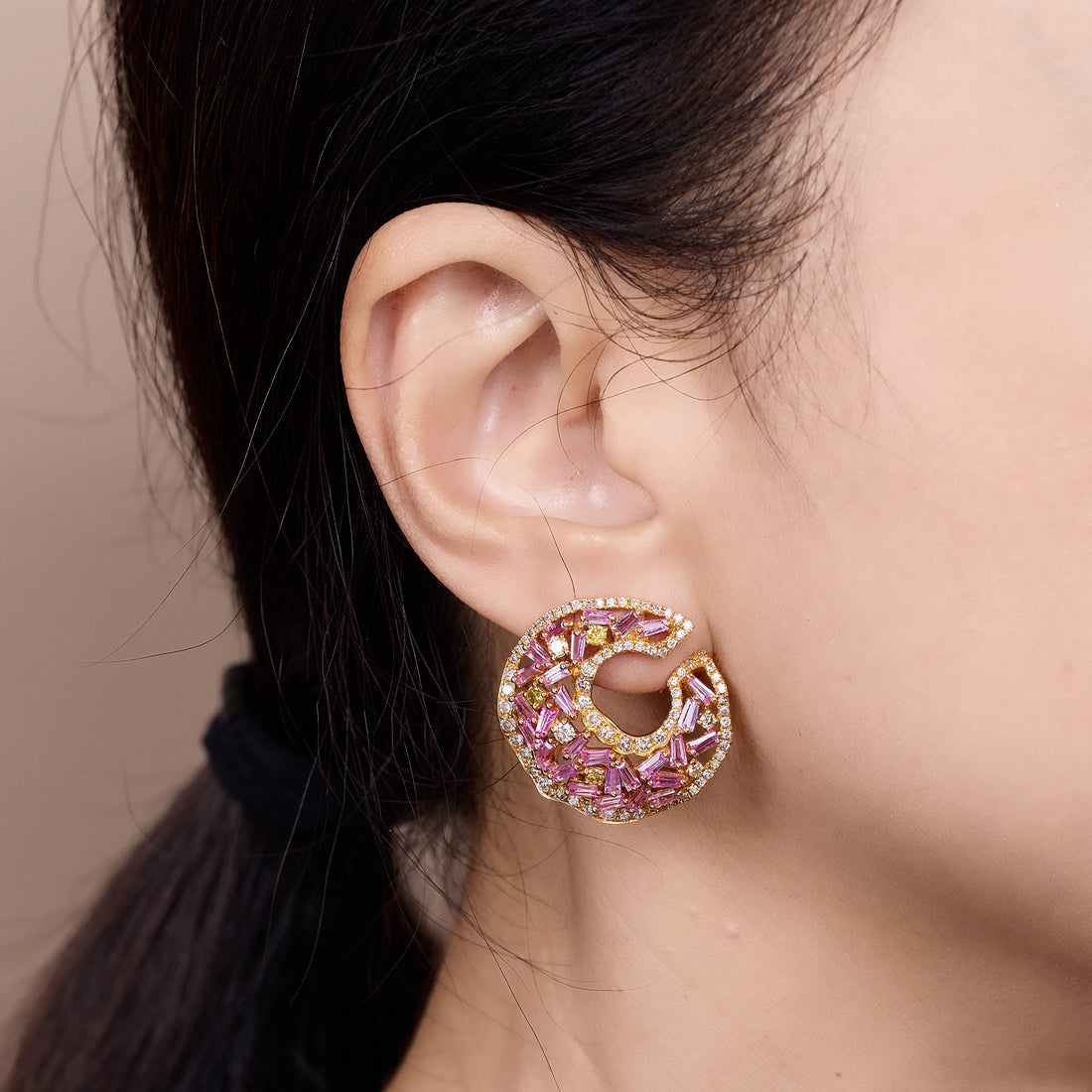 18K Gold Pink Sapphire &amp; Diamond Drop Earrings