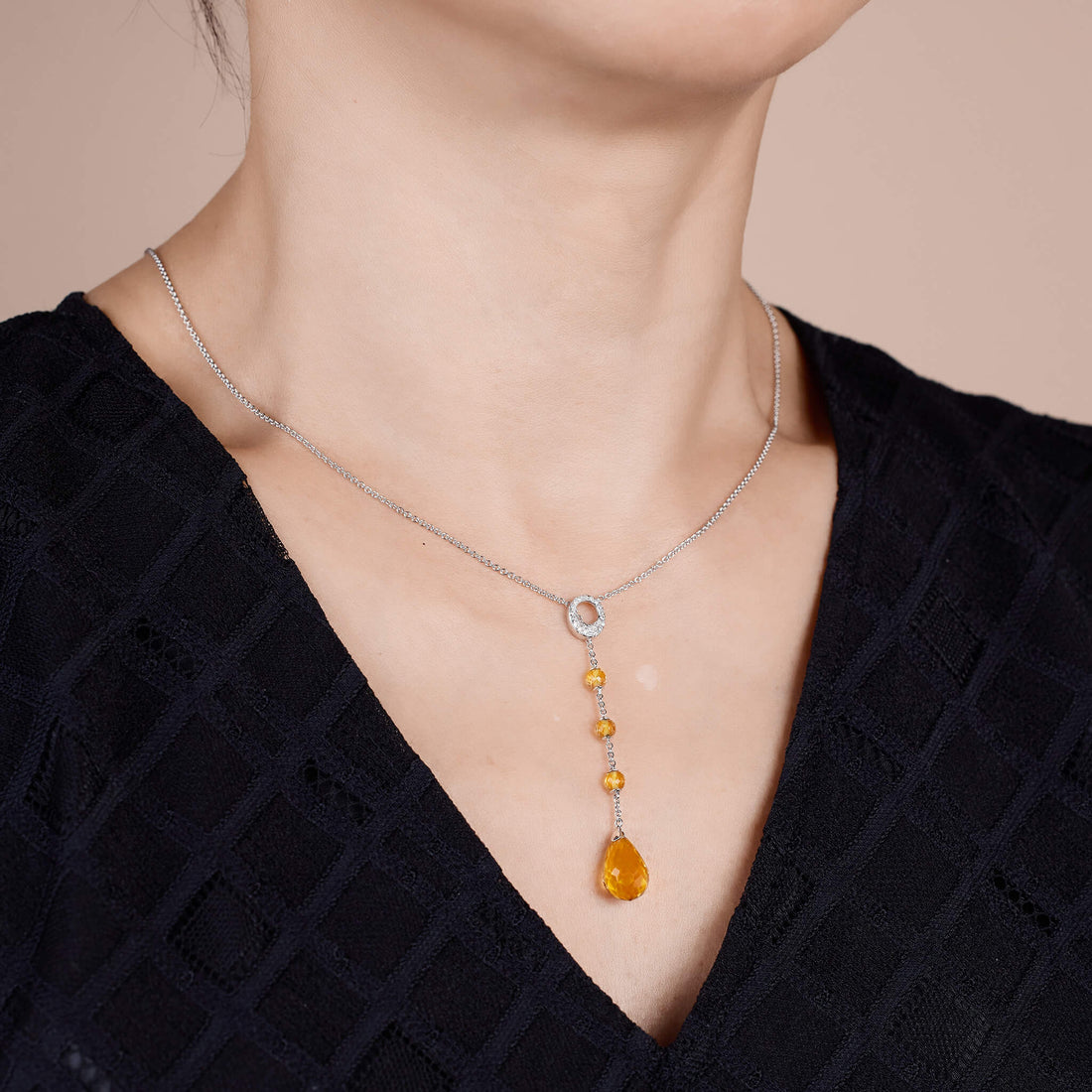 14K Gold Yellow Diamond &amp; Citrine Necklace