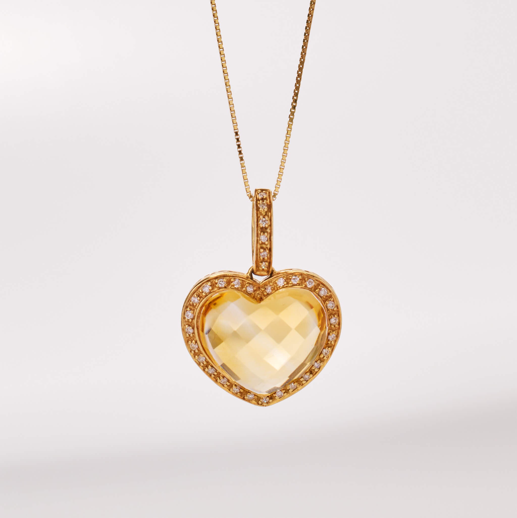 18K Gold Citrine and Diamond Heart Pendant