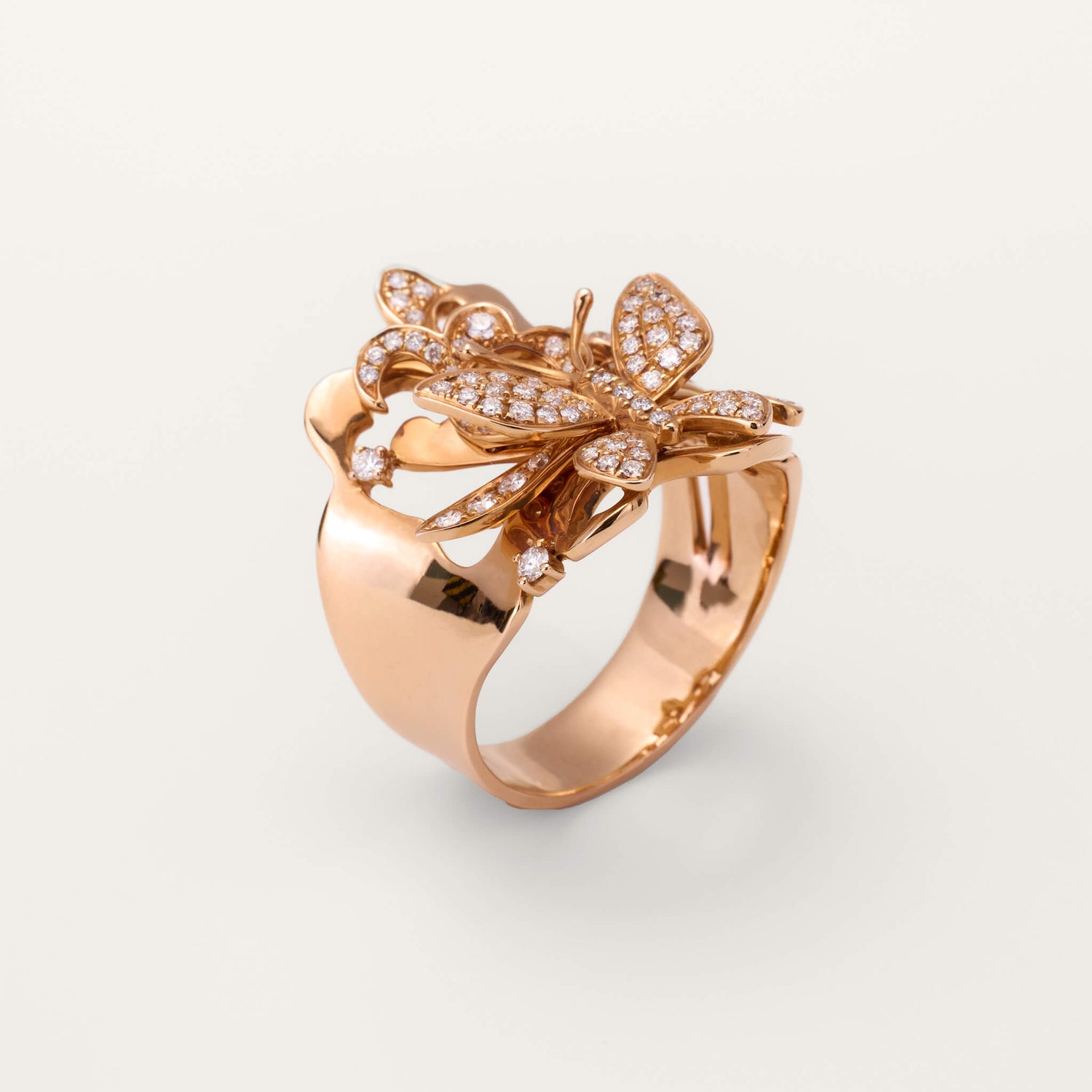 18K Rose Gold Butterfly Diamond Ring from Jewelryandstore