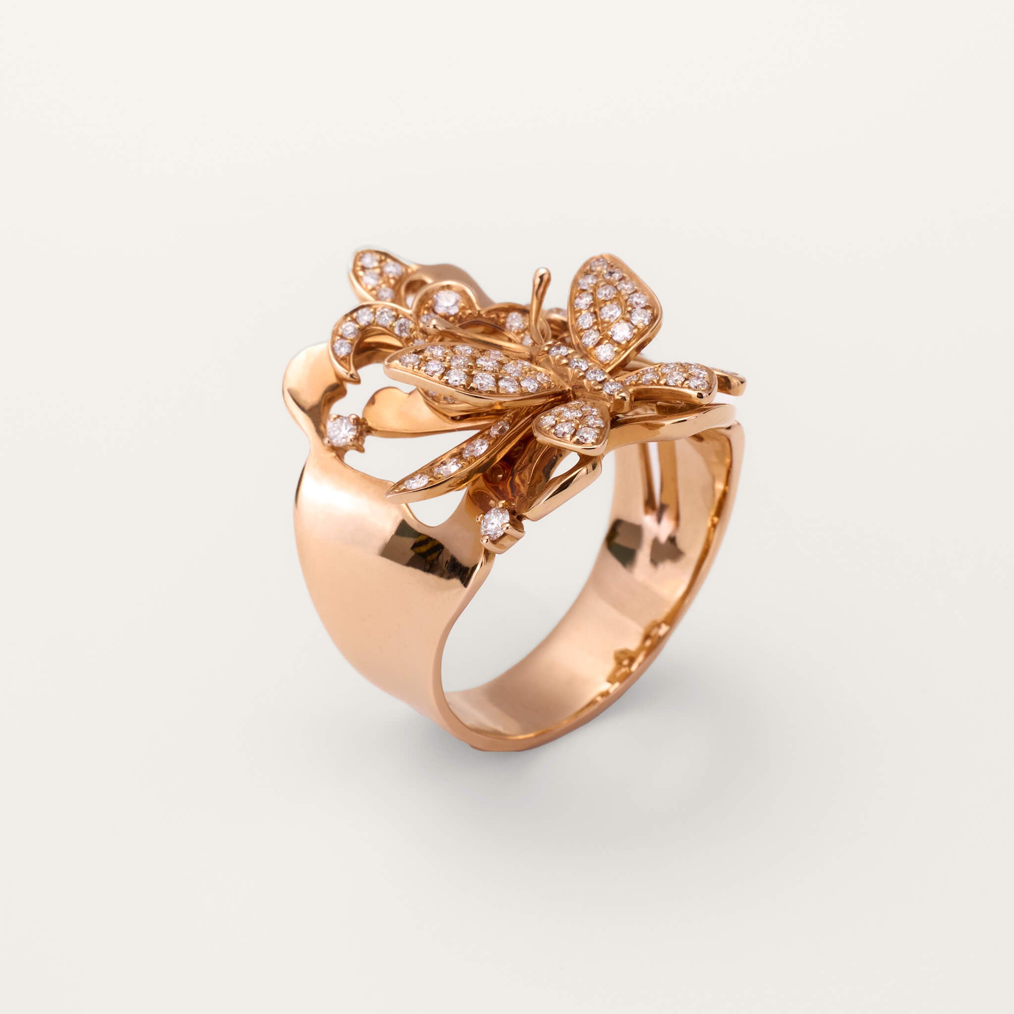 18K Rose Gold Butterfly Diamond Ring from Jewelryandstore