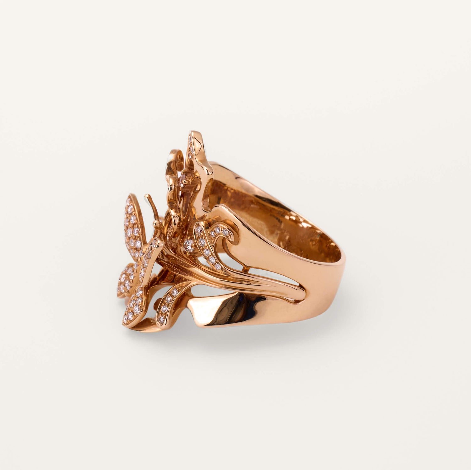 18K Rose Gold Butterfly Diamond Ring