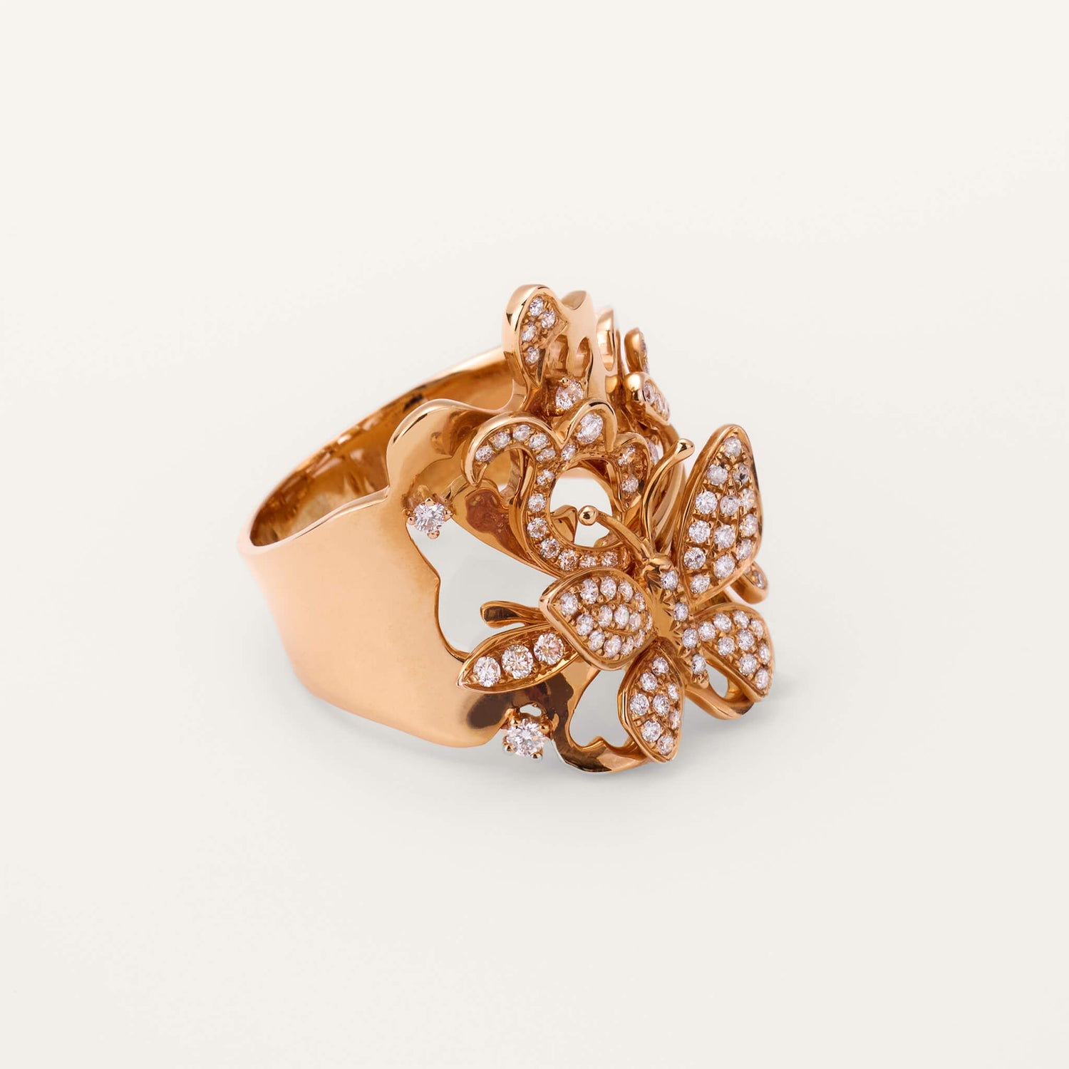 18K Rose Gold Butterfly Diamond Ring