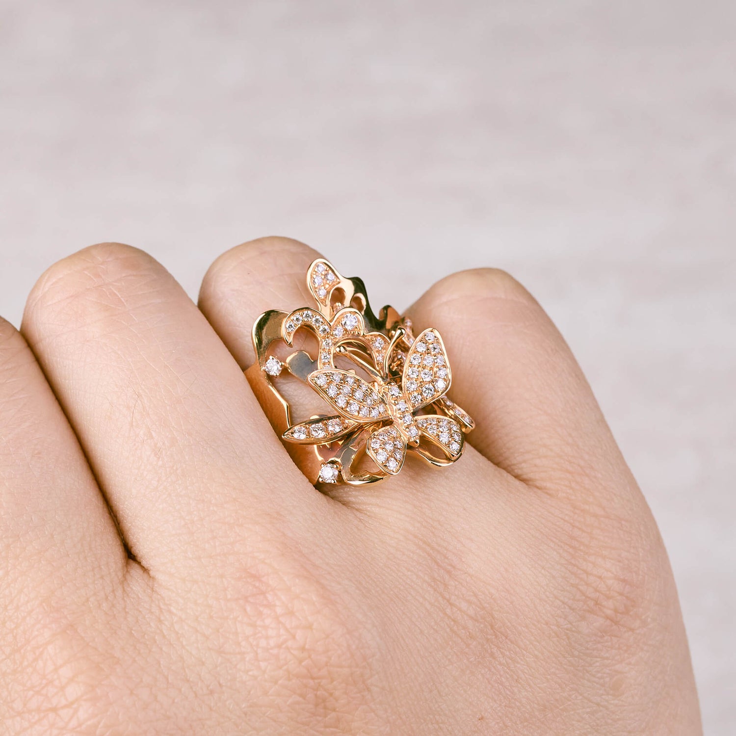 18K Rose Gold Butterfly Diamond Ring from Jewelryandstore