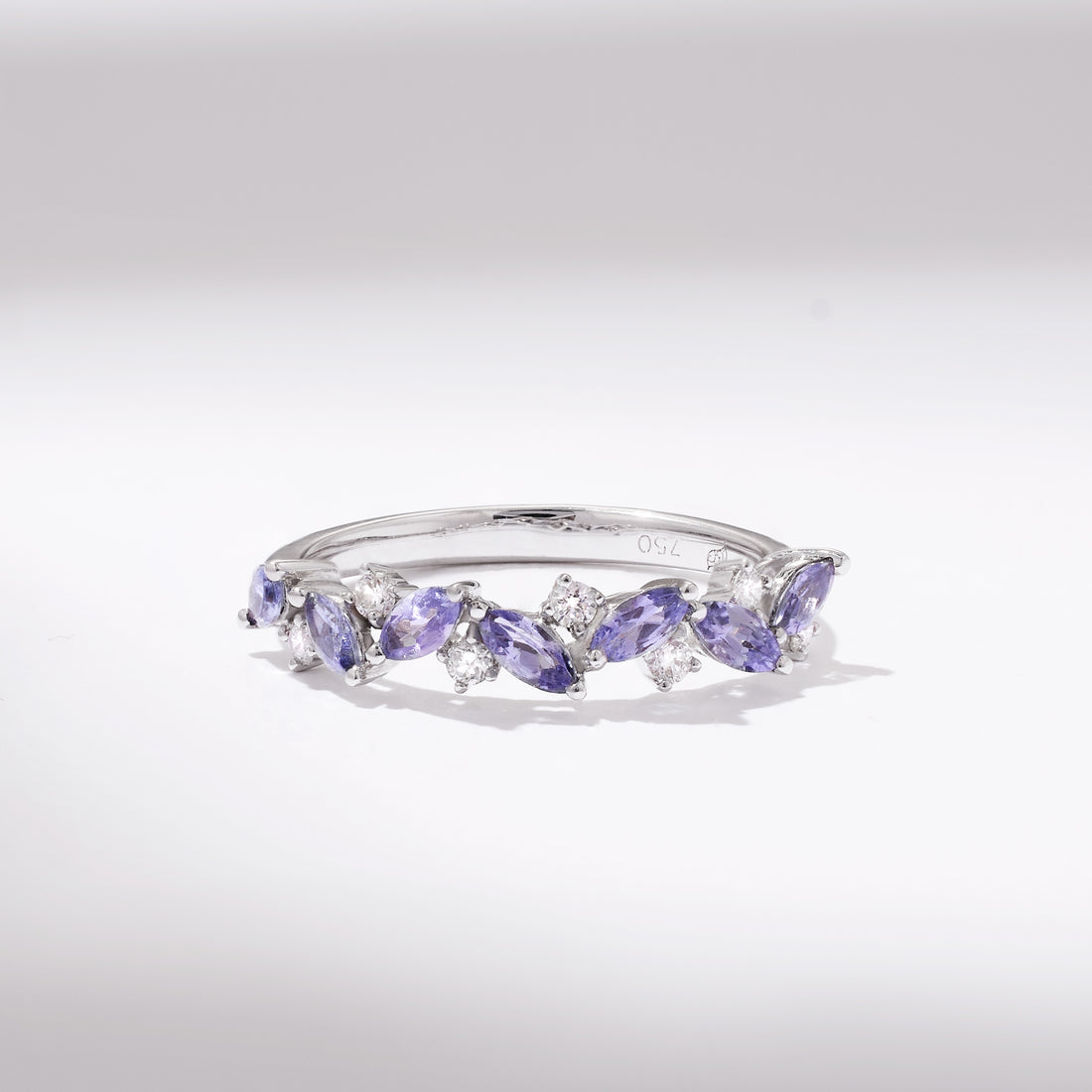 18K Gold Marquise Floral Ring with Natural Diamond and Lavender