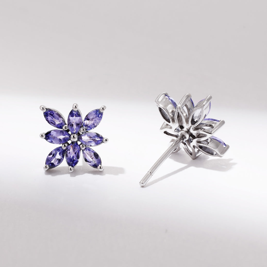 18K Gold Multi-shaped Lavender Tanzanite Flower Stud Earrings