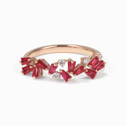 18K Gold Natural Diamond &amp; Ruby Band