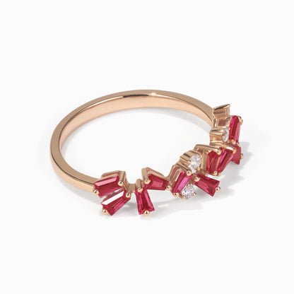 18K Gold Natural Diamond &amp; Ruby Band