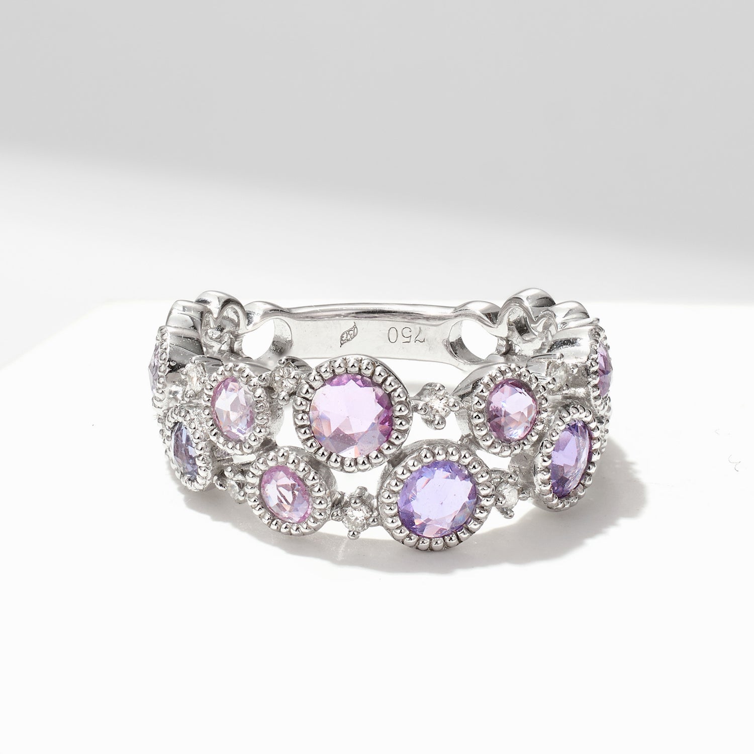 Victorian-Style Statement Ring with Natural Diamonds &amp; Multi-Color Sapphires