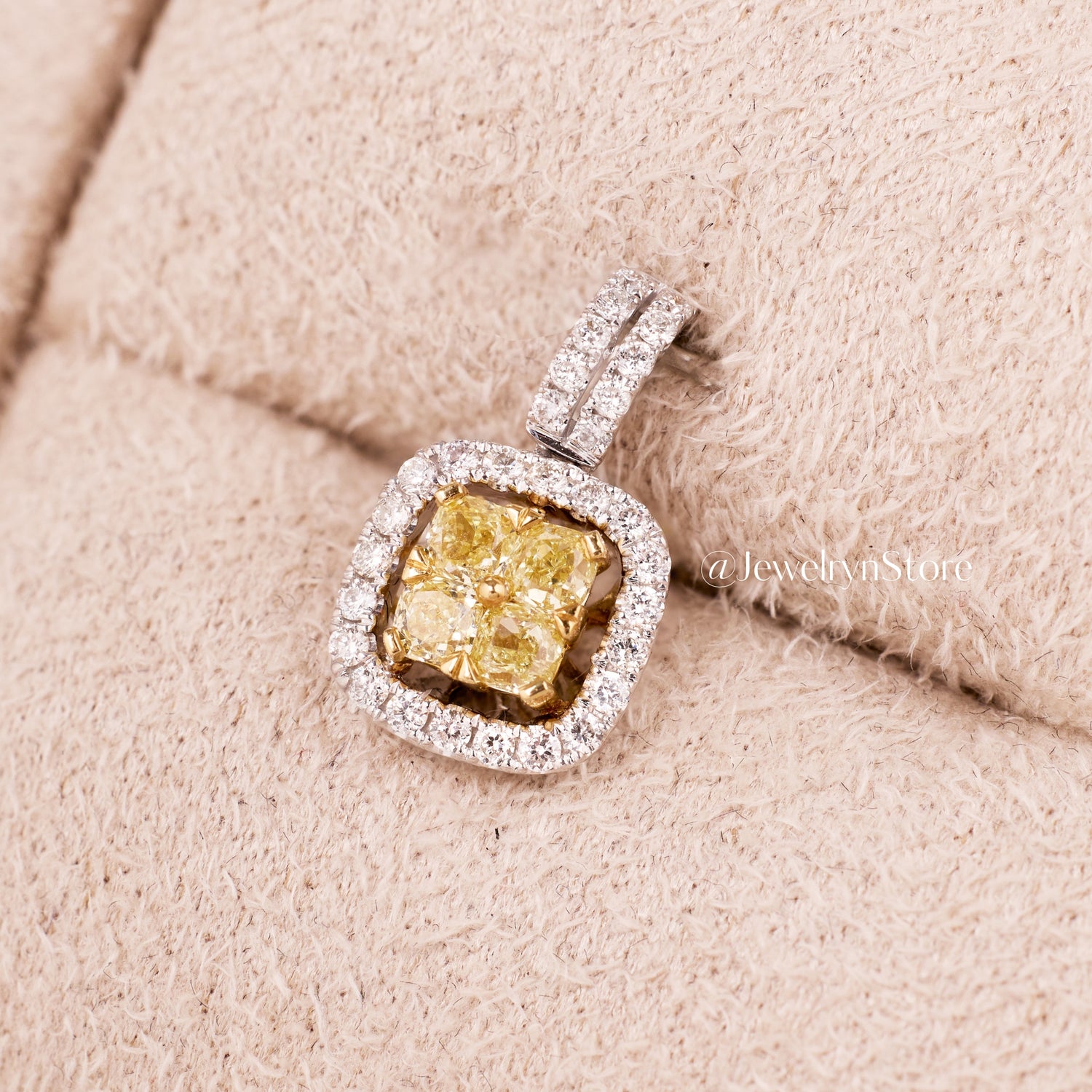 Classic Yellow Diamond Halo Pendant