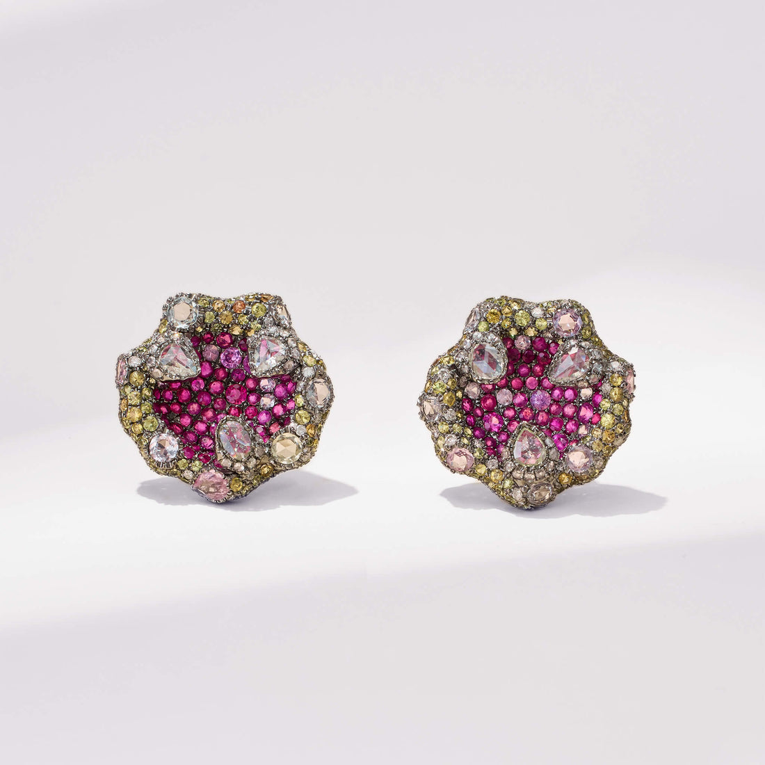 18K Gold Sapphire &amp; Diamond Flower Earrings