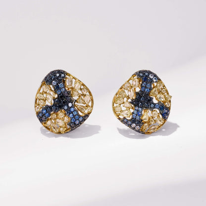 18K Gold Blue Sapphire &amp; Diamond Earrings