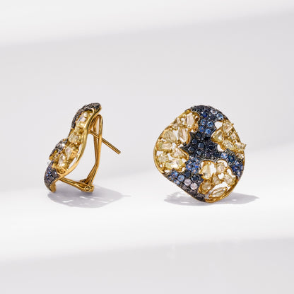 18K Gold Blue Sapphire &amp; Diamond Earrings