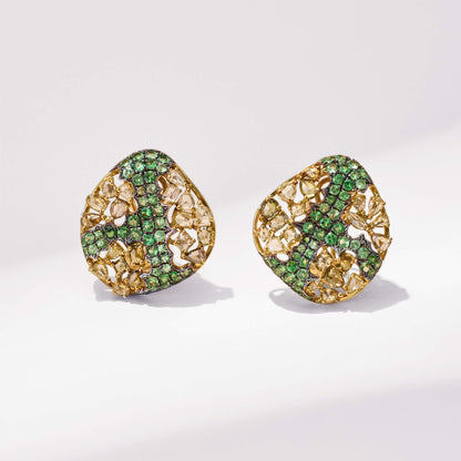 18K Gold Green Sapphire &amp; Diamond Earrings