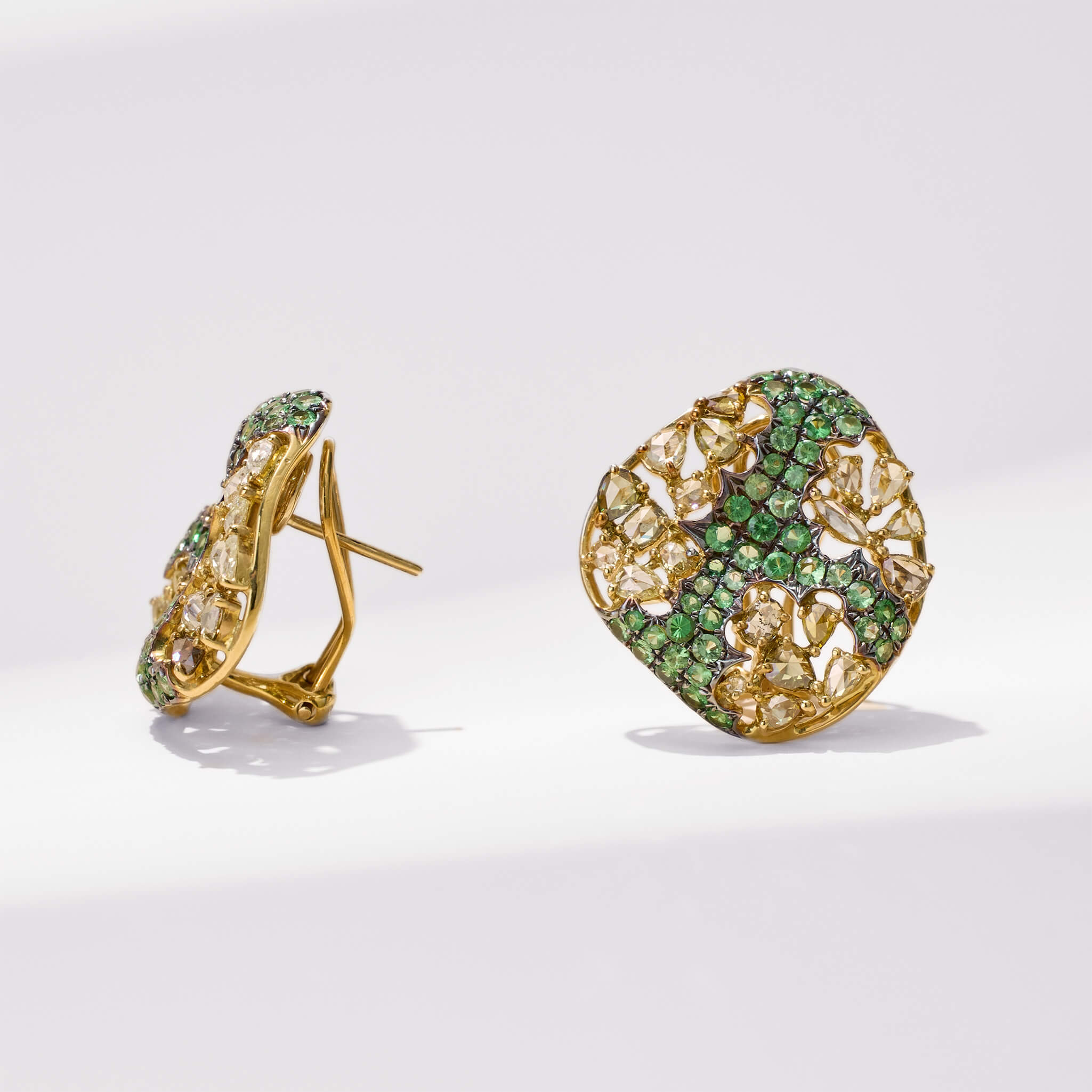 18K Gold Green Sapphire &amp; Diamond Earrings