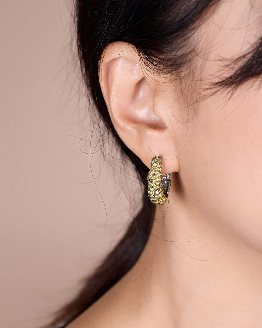 18K Gold Yellow Sapphire &amp; Diamond Hoop Earrings