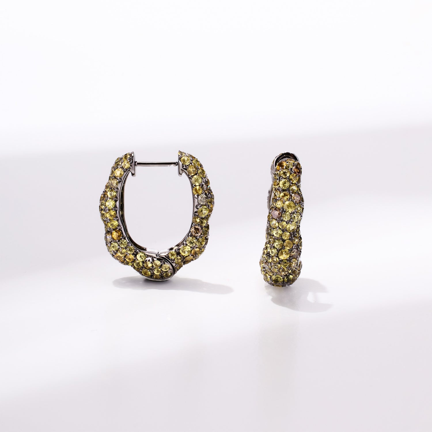 18K Gold Yellow Sapphire &amp; Diamond Hoop Earrings