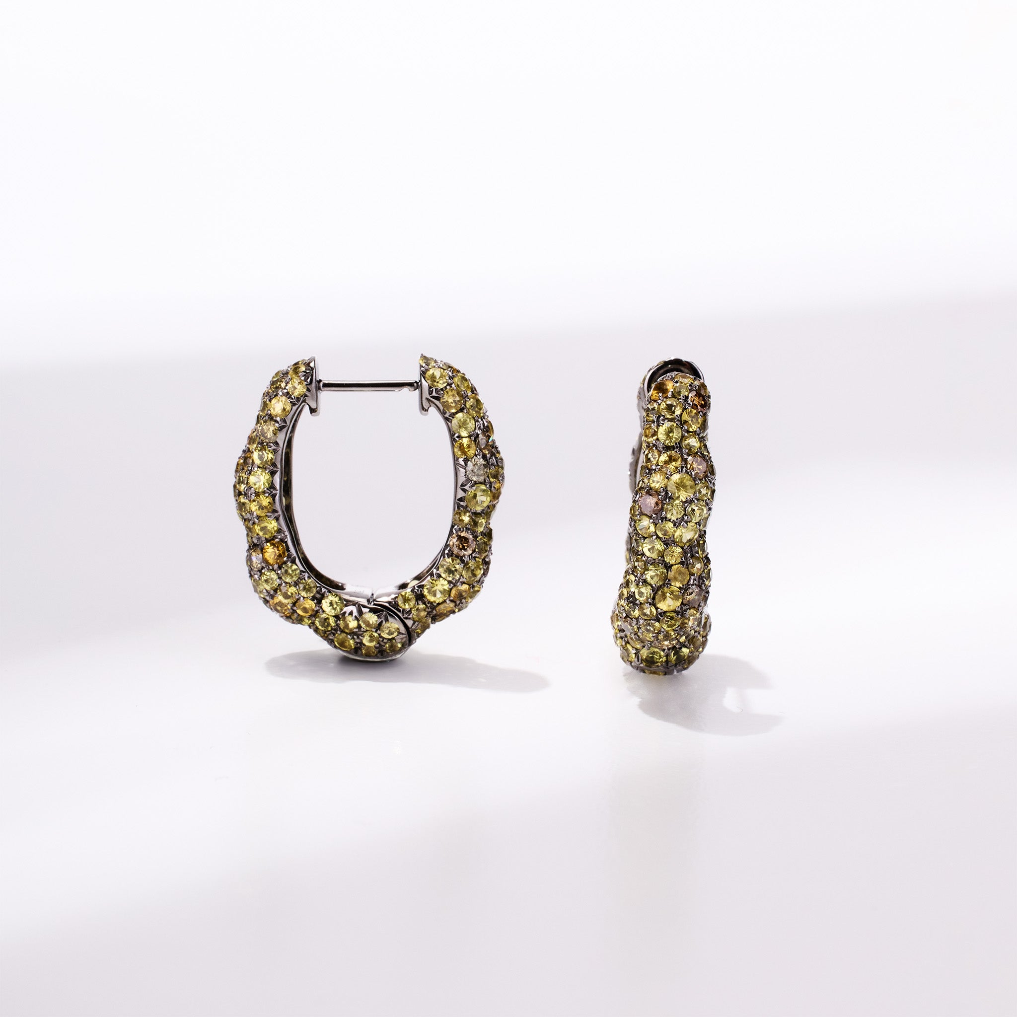 18K Gold Yellow Sapphire &amp; Diamond Hoop Earrings