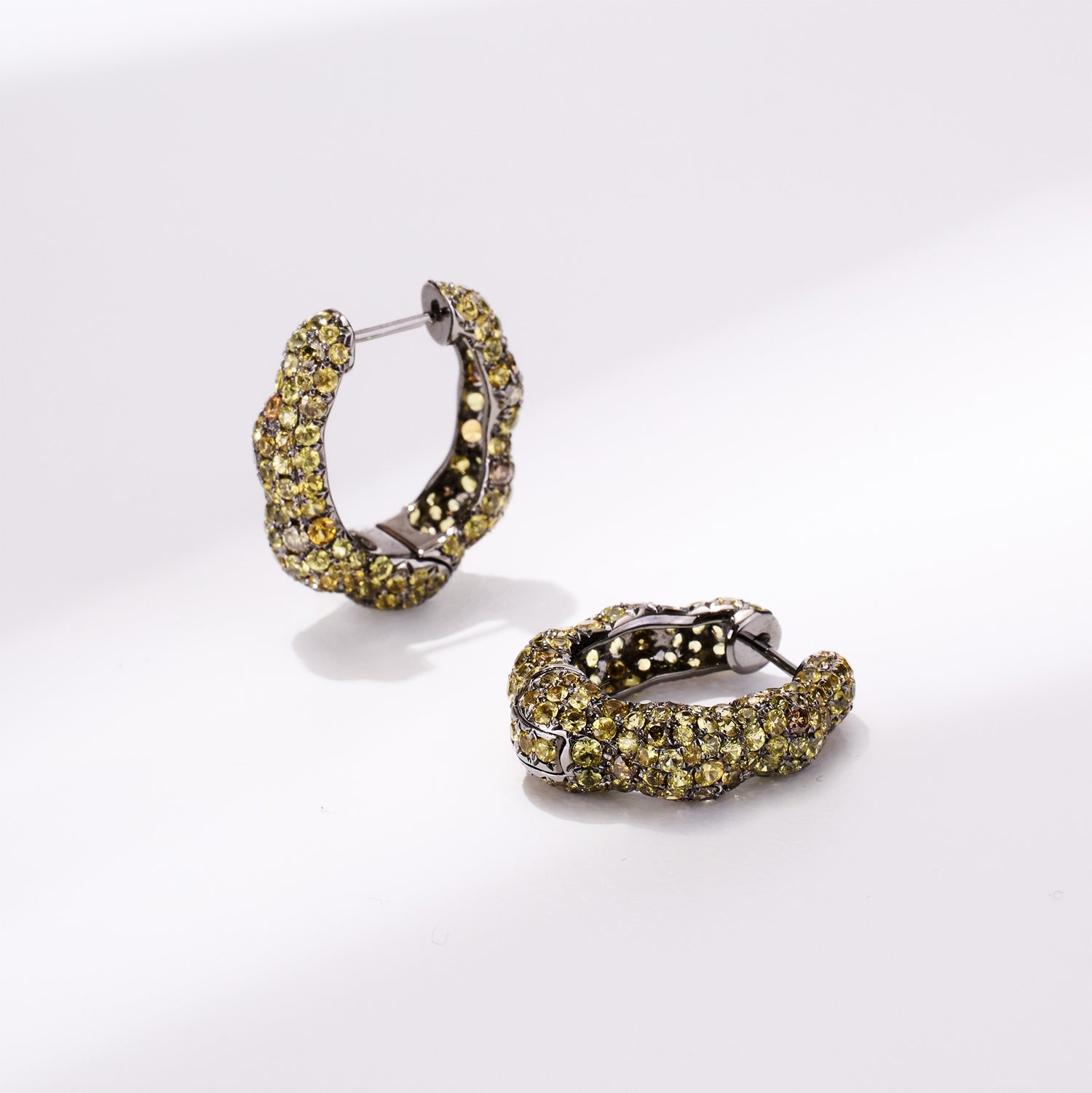 18K Gold Yellow Sapphire &amp; Diamond Hoop Earrings