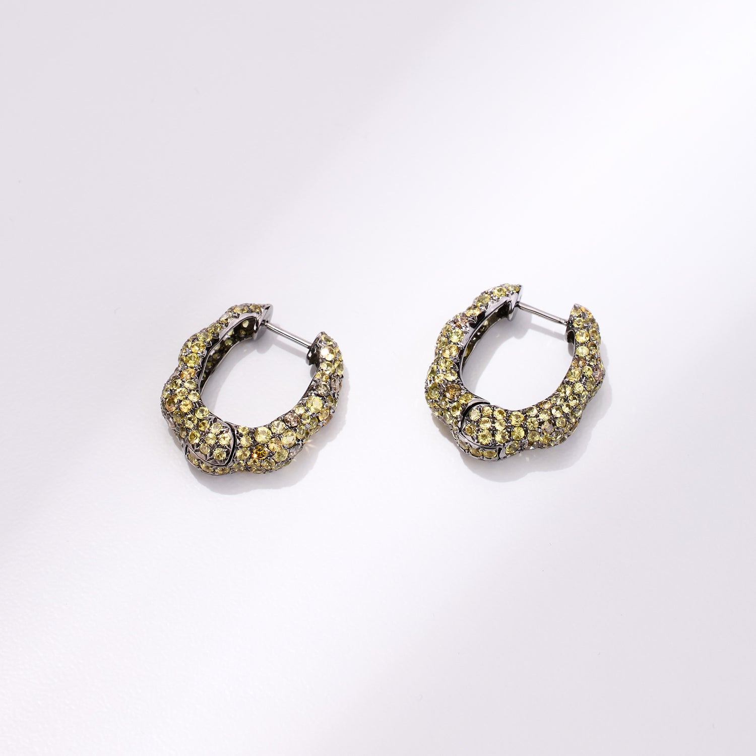 18K Gold Yellow Sapphire &amp; Diamond Hoop Earrings