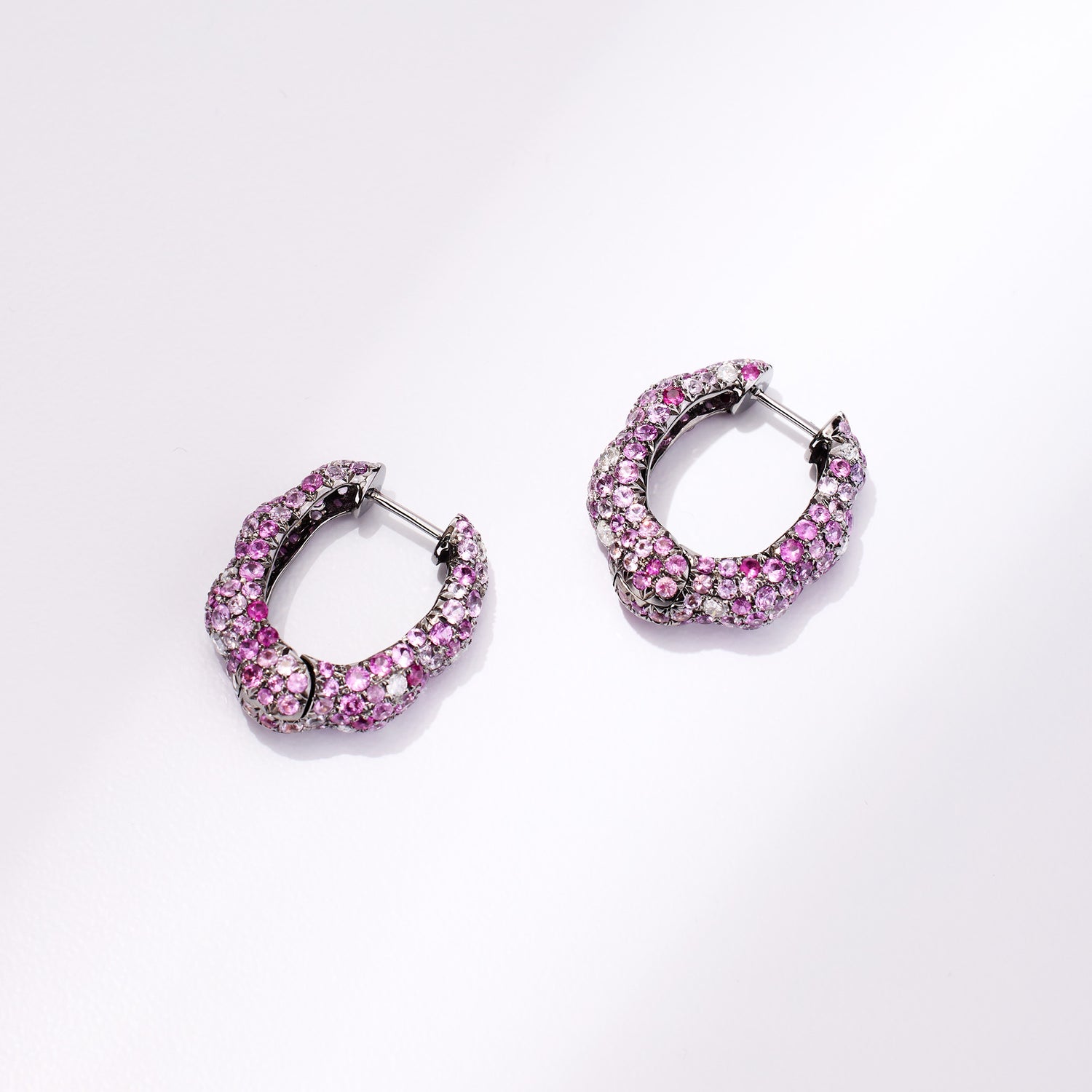 18K Gold Pink Sapphire &amp; Diamond Hoop Earrings