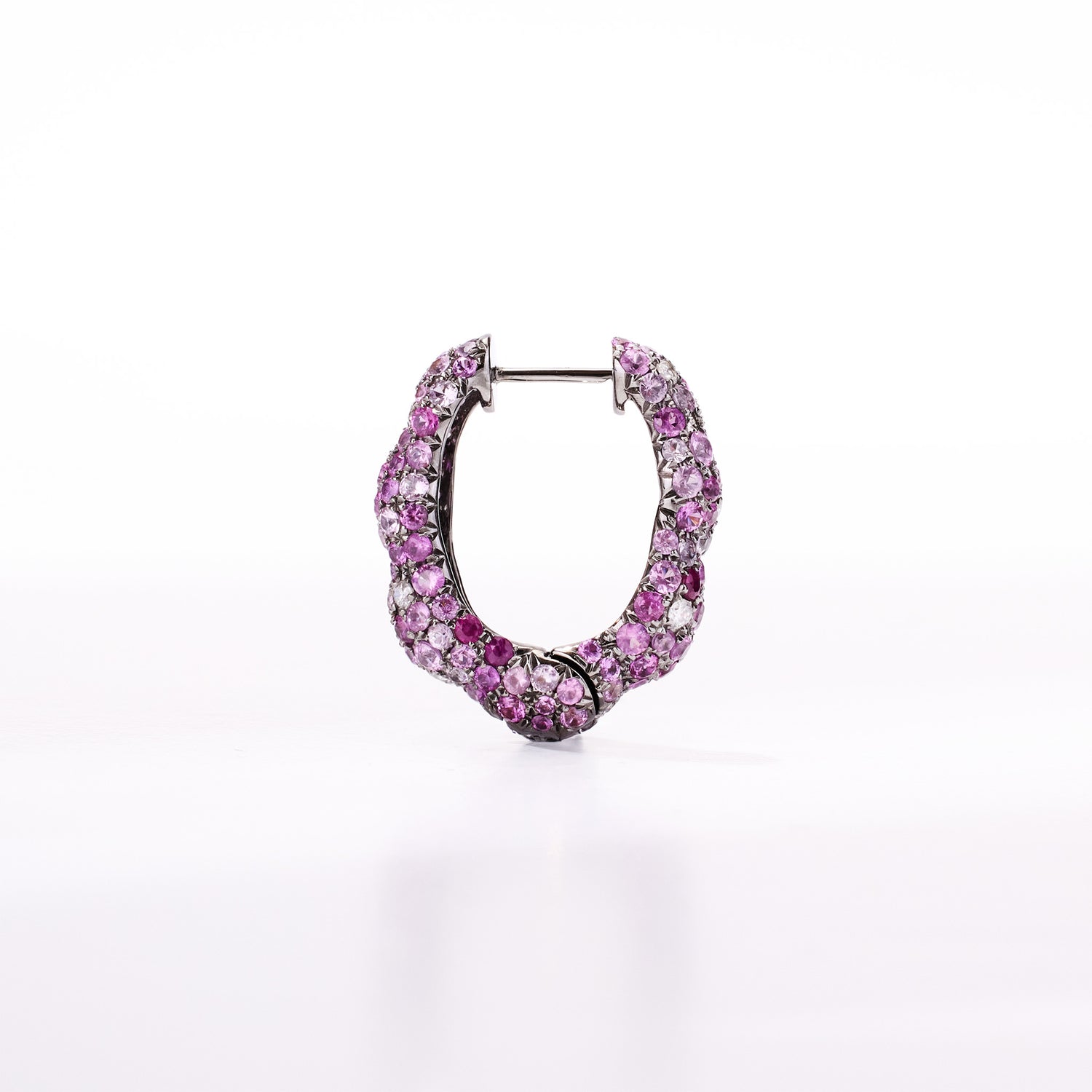 18K Gold Pink Sapphire &amp; Diamond Hoop Earrings