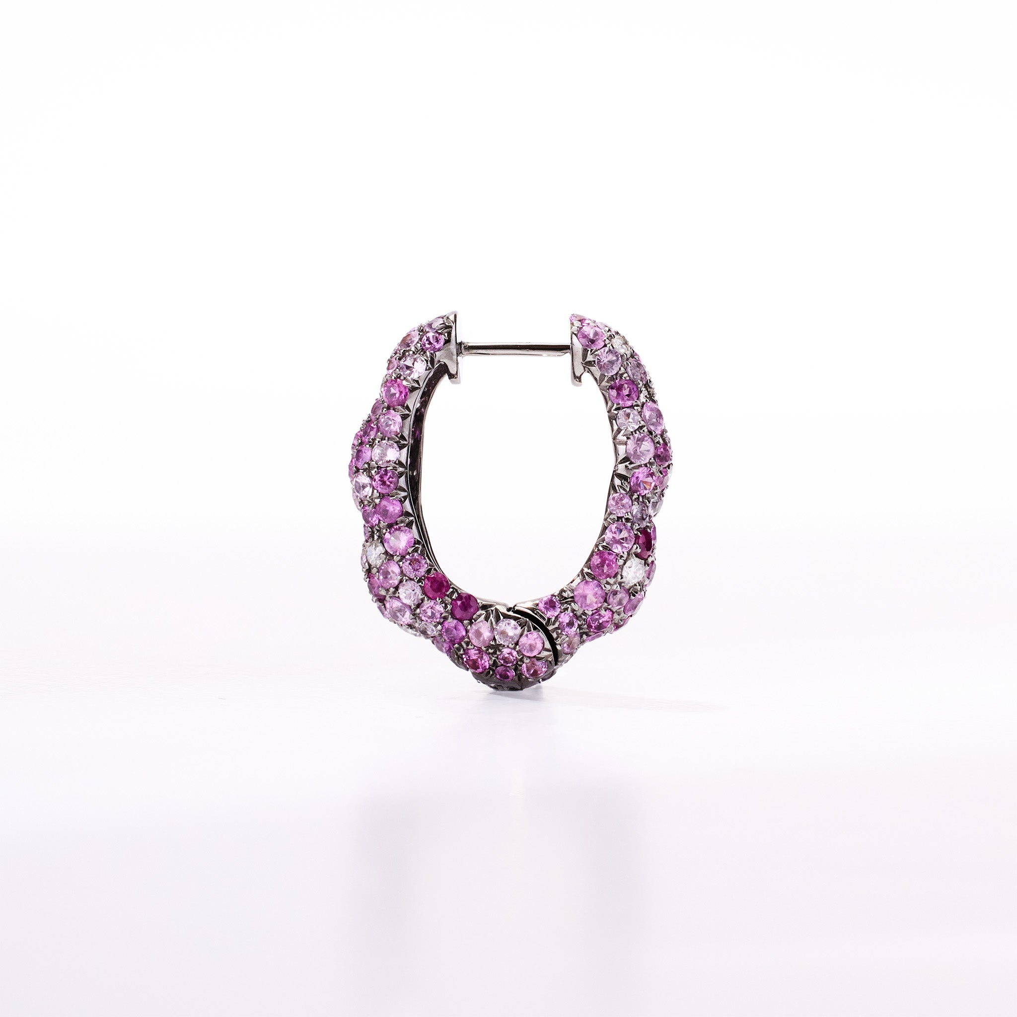 18K Gold Pink Sapphire &amp; Diamond Hoop Earrings