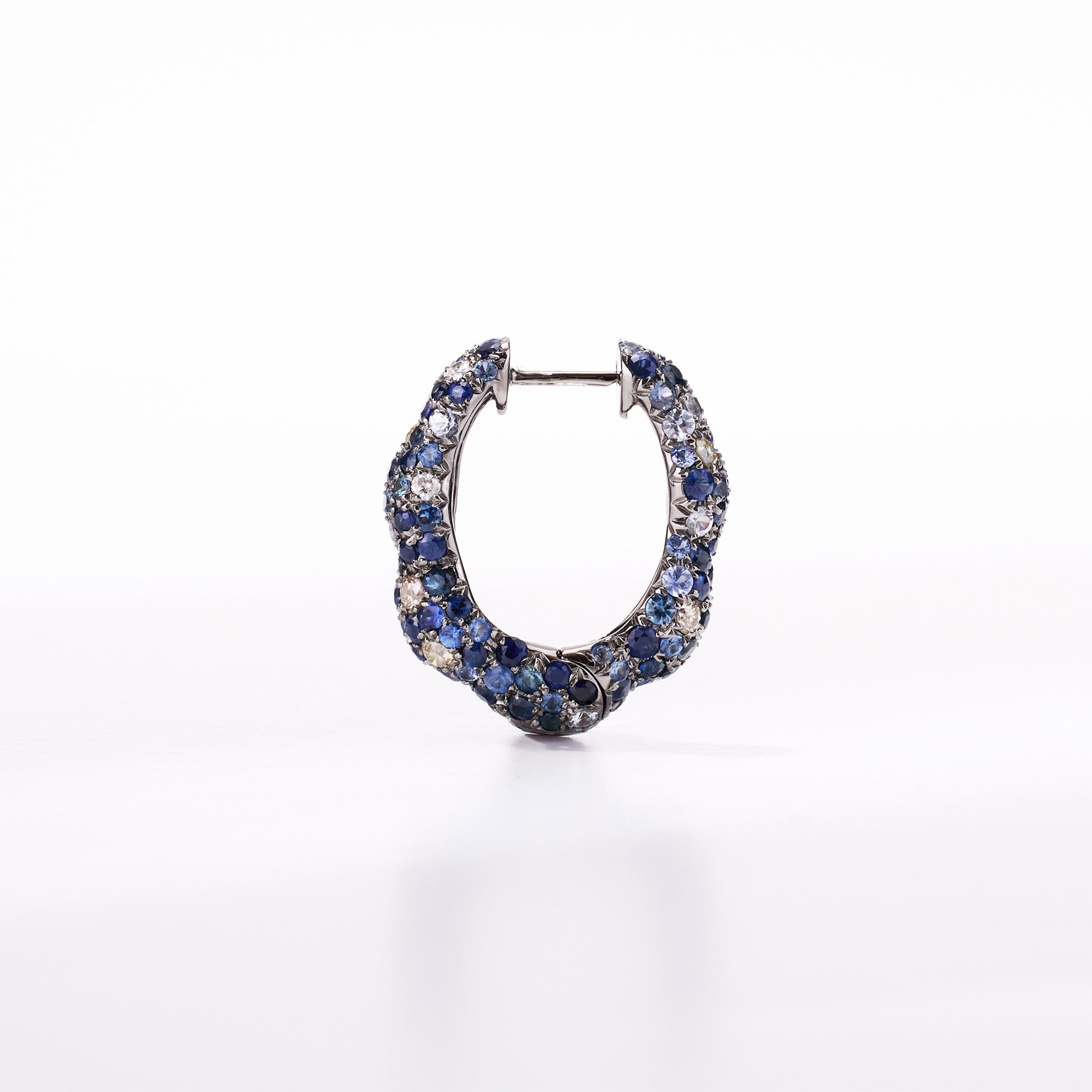 18K Gold Blue Sapphire &amp; Diamond Hoop Earrings