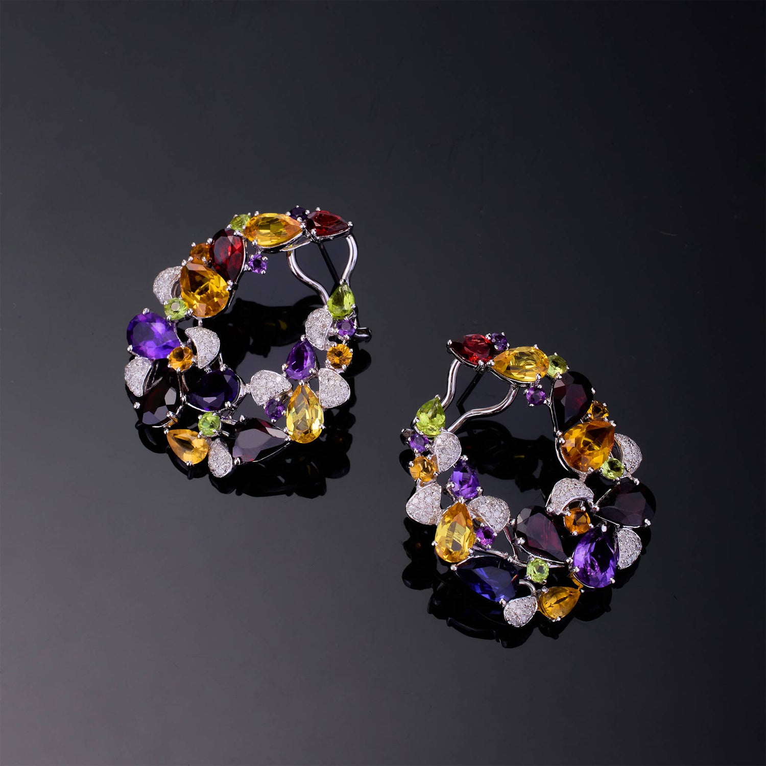 18K Gold Color Sapphire &amp; Diamond Evening Party Earrings