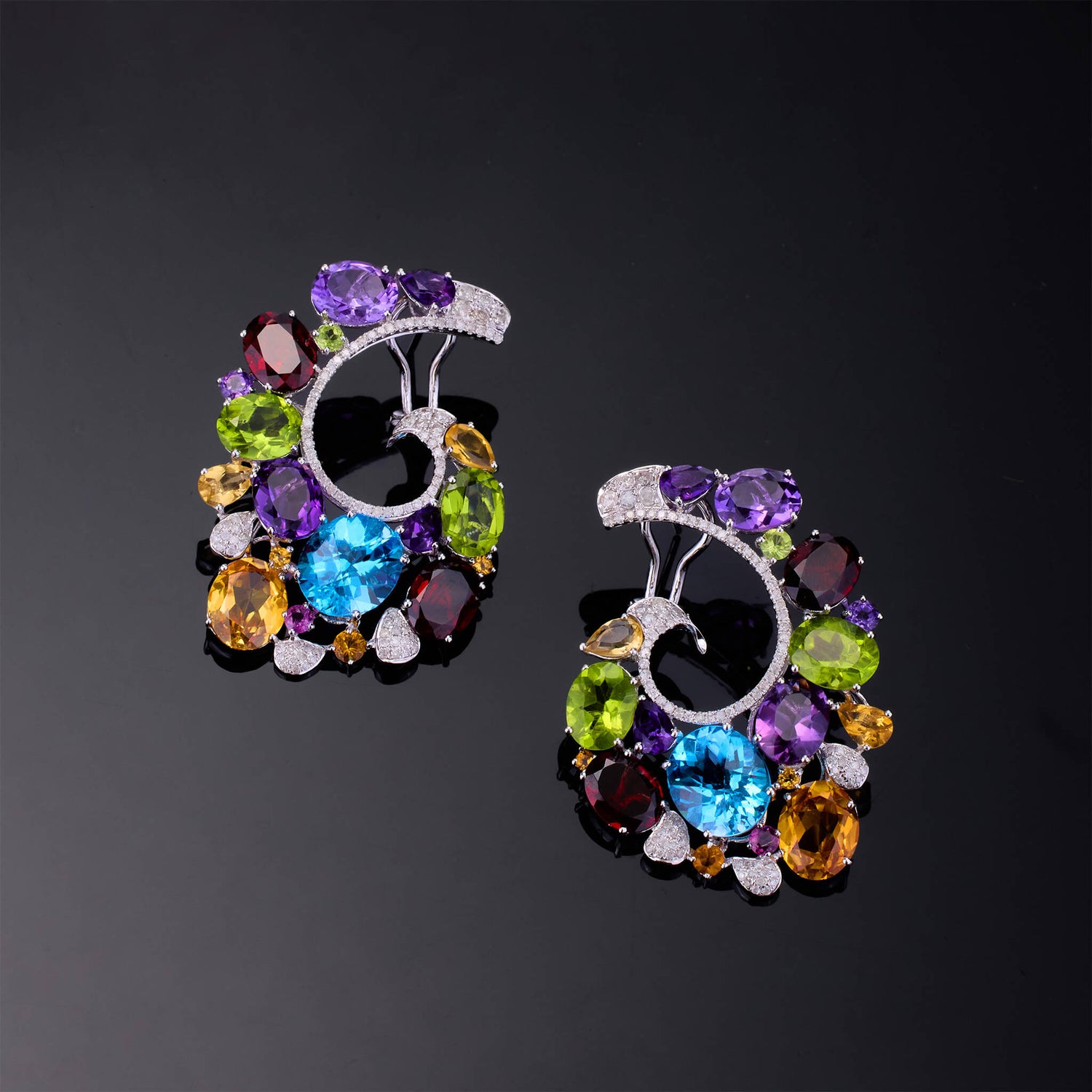 18K Gold Color Sapphire &amp; Diamond Evening Party Earrings