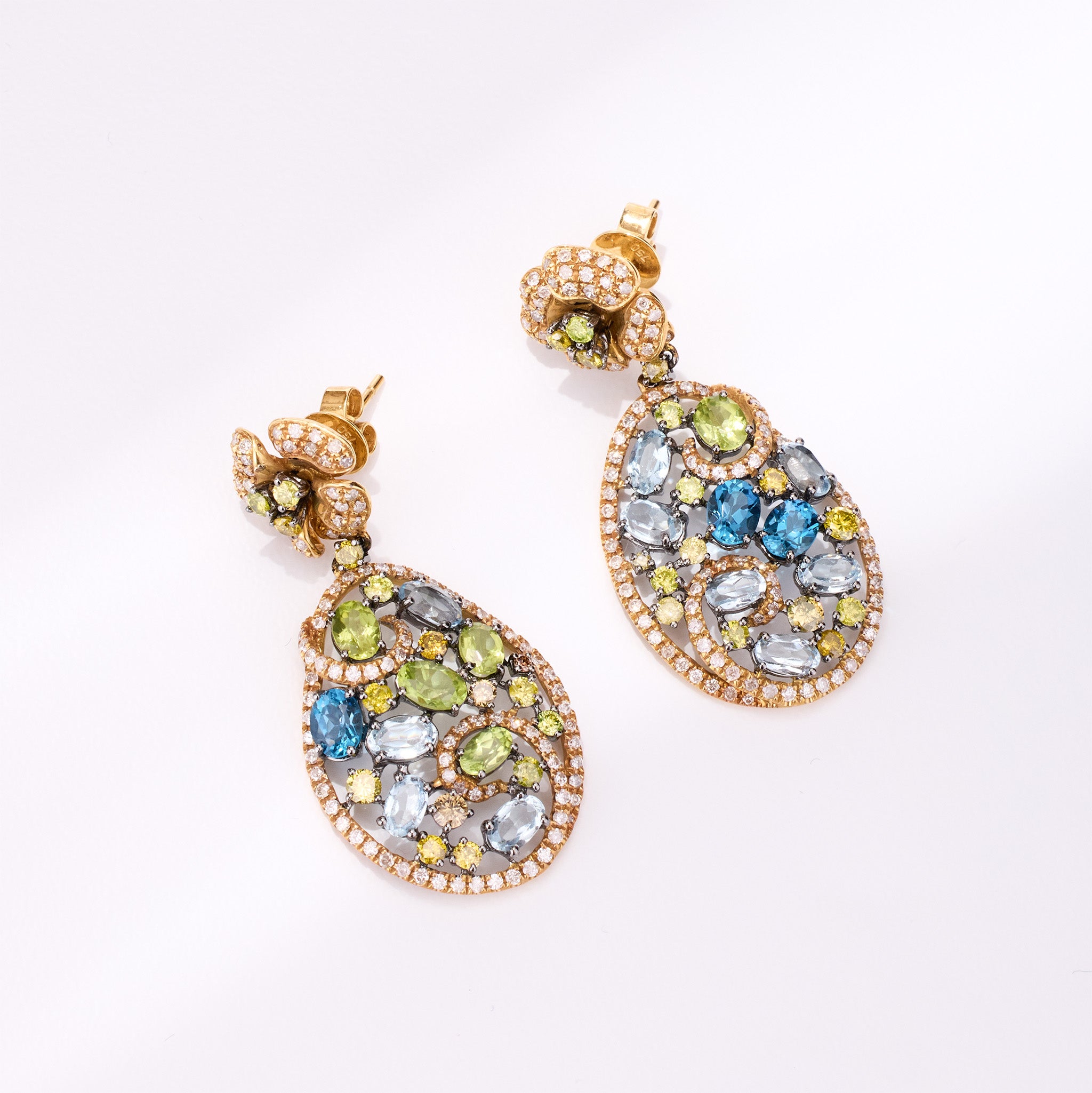 18K Gold Fancy Sapphire &amp; Diamond Drop Earrings