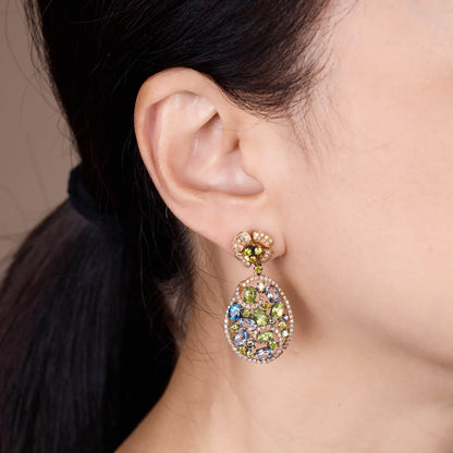 18K Gold Fancy Sapphire &amp; Diamond Drop Earrings