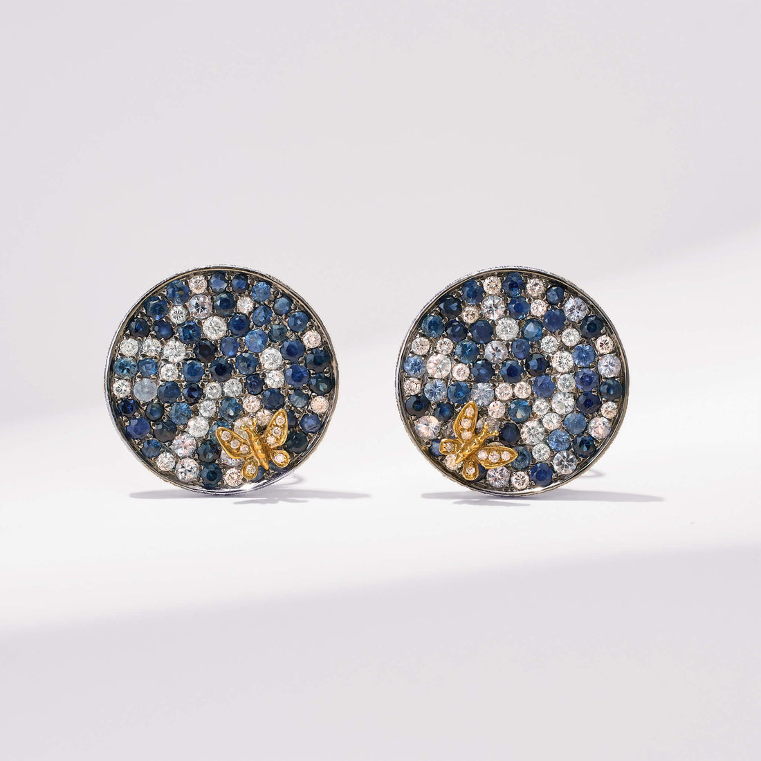 18K Gold Blue Sapphire &amp; Diamond Earrings