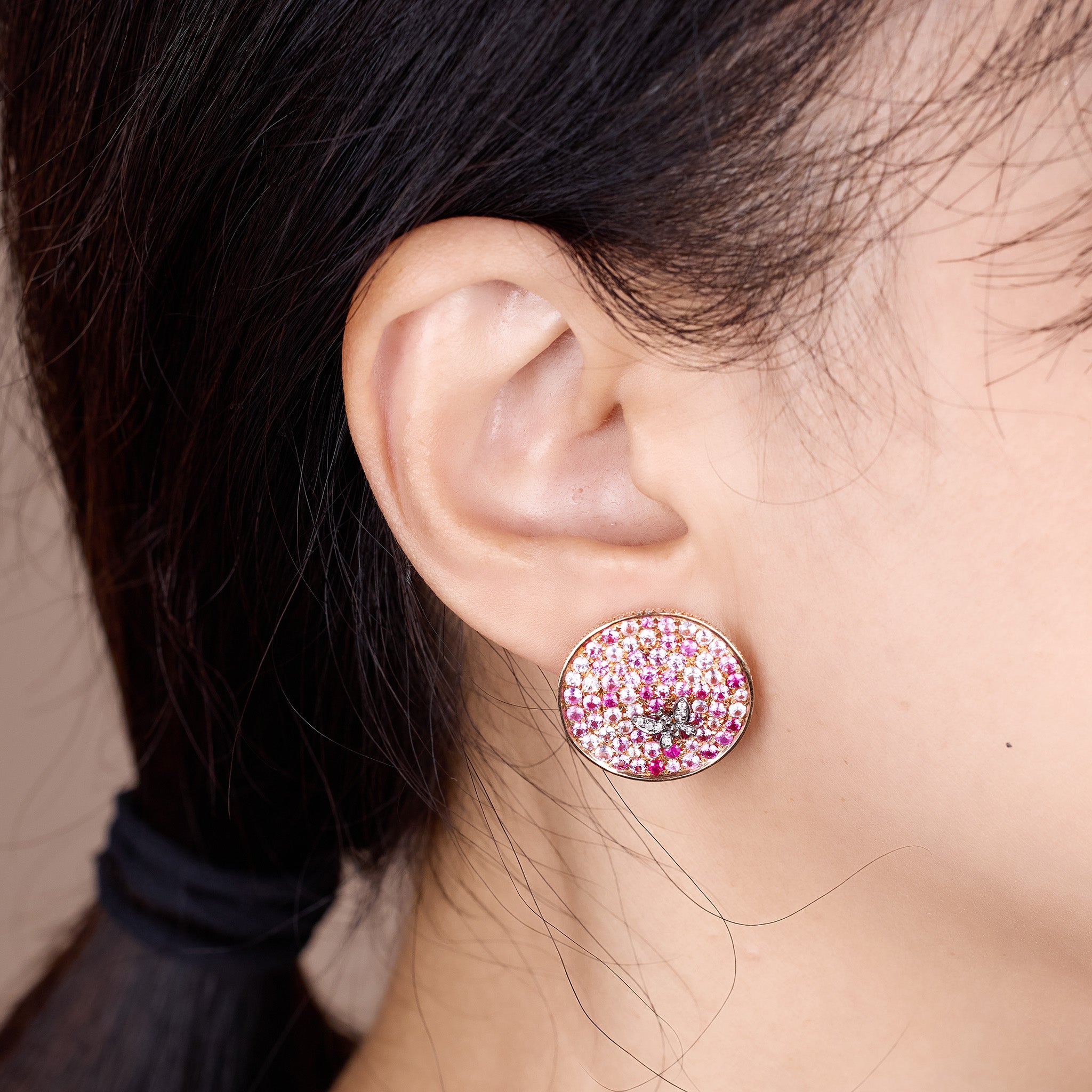 18K Gold Pink Sapphire &amp; Diamond Earrings