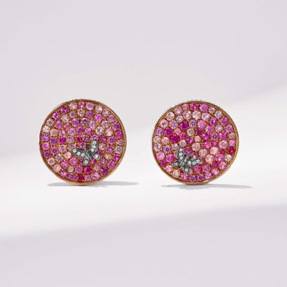 18K Gold Pink Sapphire &amp; Diamond Earrings