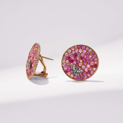 18K Gold Pink Sapphire &amp; Diamond Earrings