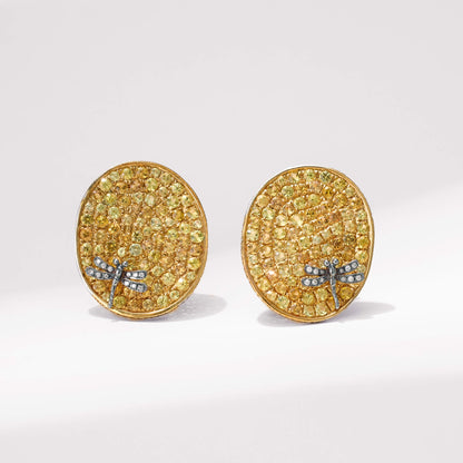 18K Gold Yellow Sapphire &amp; Diamond Earrings