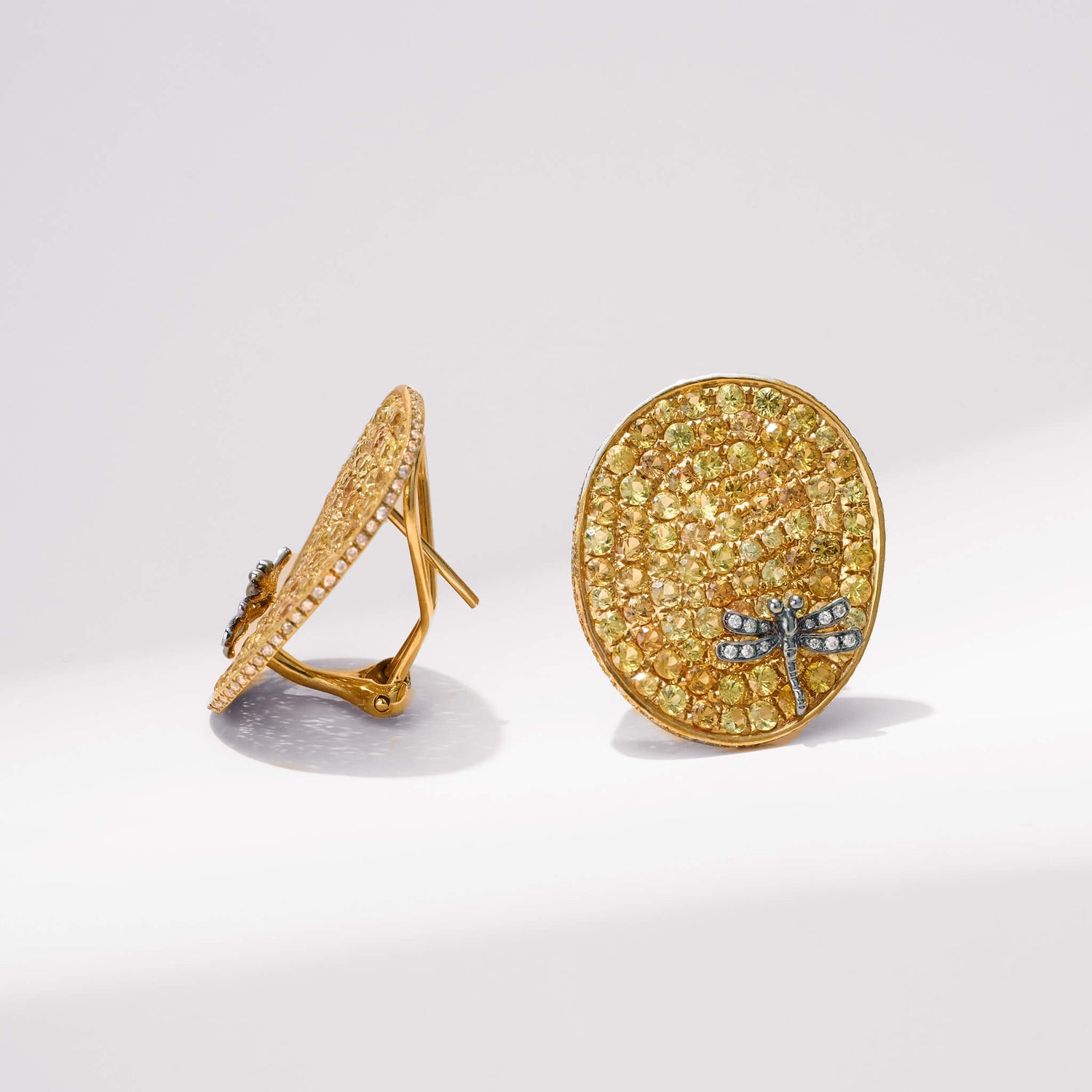 18K Gold Yellow Sapphire &amp; Diamond Earrings