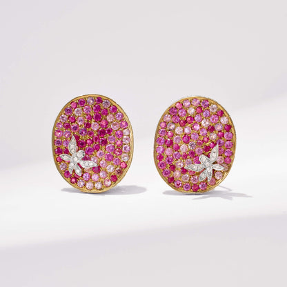 18K Gold Pink Sapphire &amp; Diamond Oval Earrings