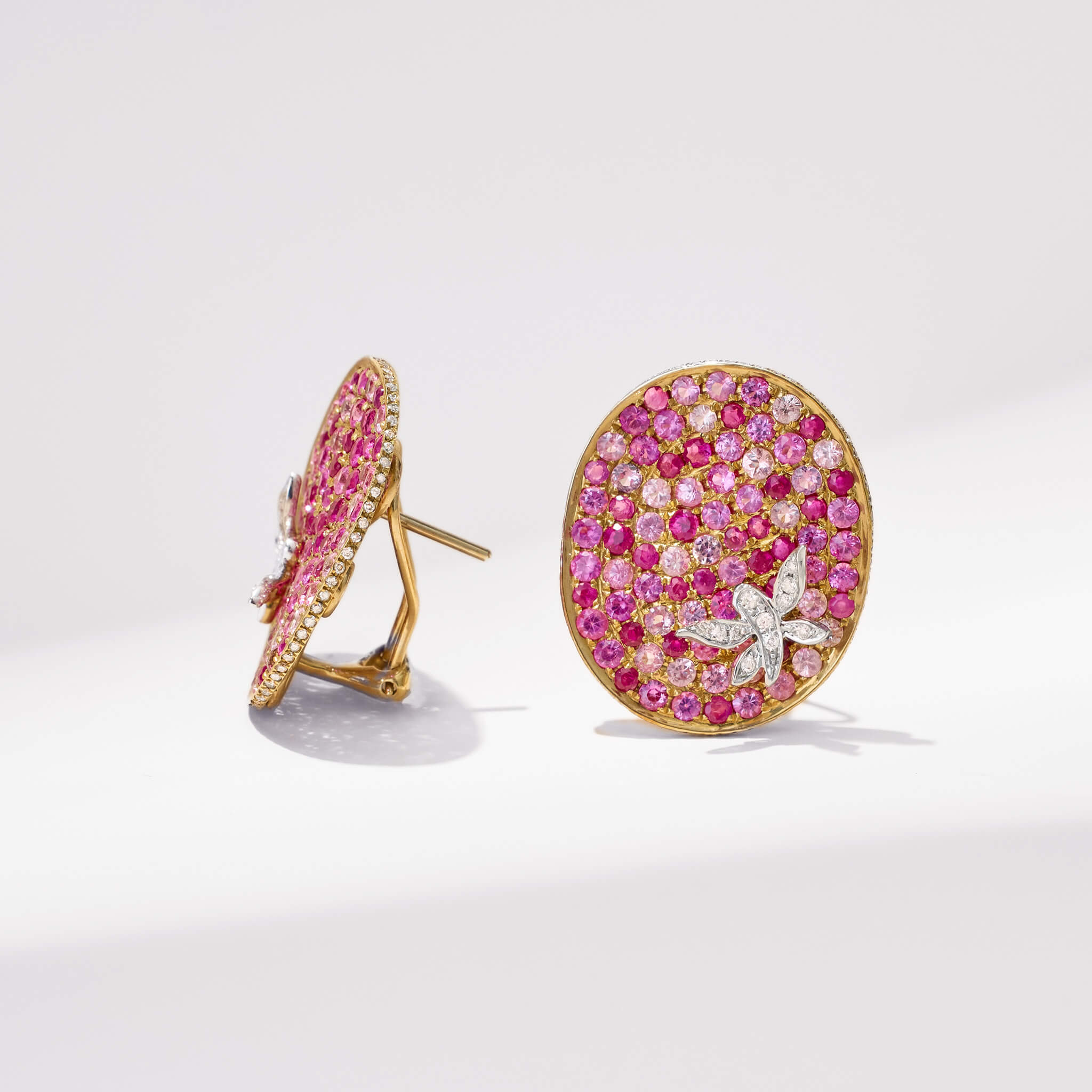 18K Gold Pink Sapphire &amp; Diamond Oval Earrings