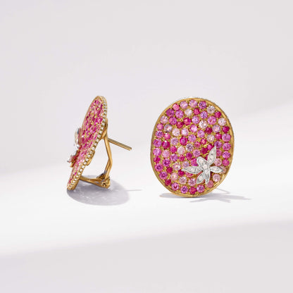 18K Gold Pink Sapphire &amp; Diamond Oval Earrings