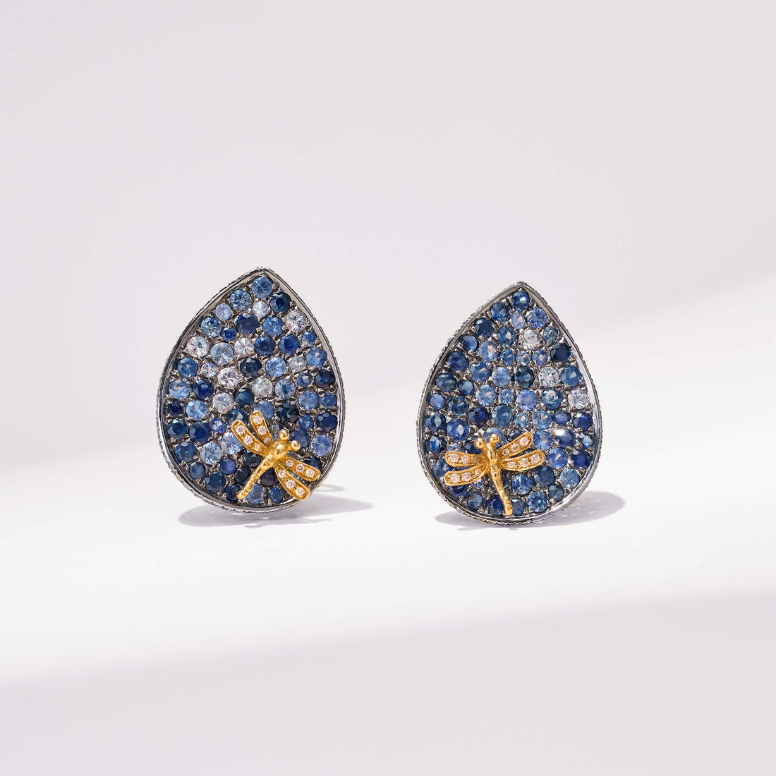 18K Gold Blue Sapphire &amp; Diamond Earrings