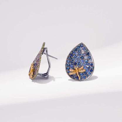 18K Gold Blue Sapphire &amp; Diamond Earrings