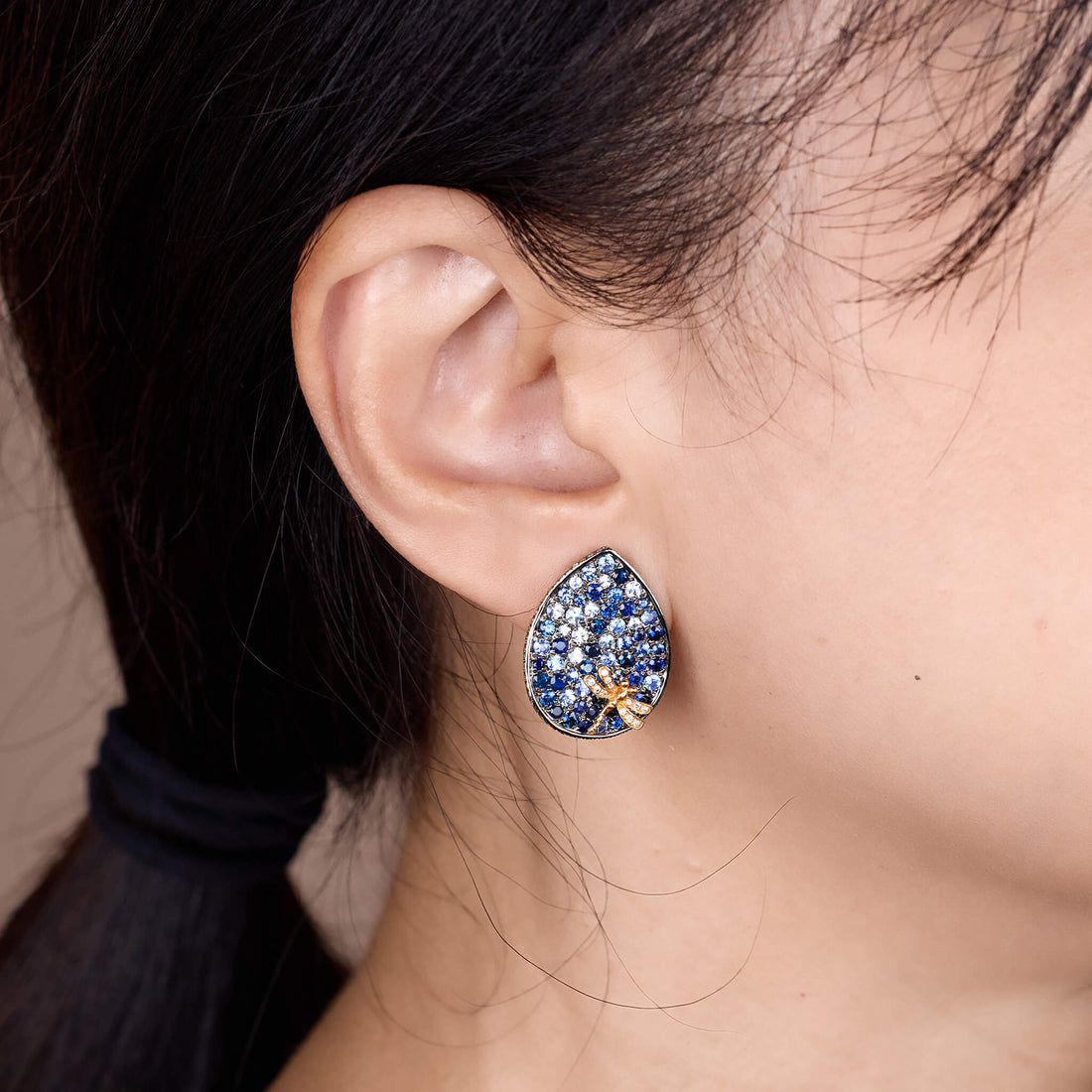 18K Gold Blue Sapphire &amp; Diamond Earrings