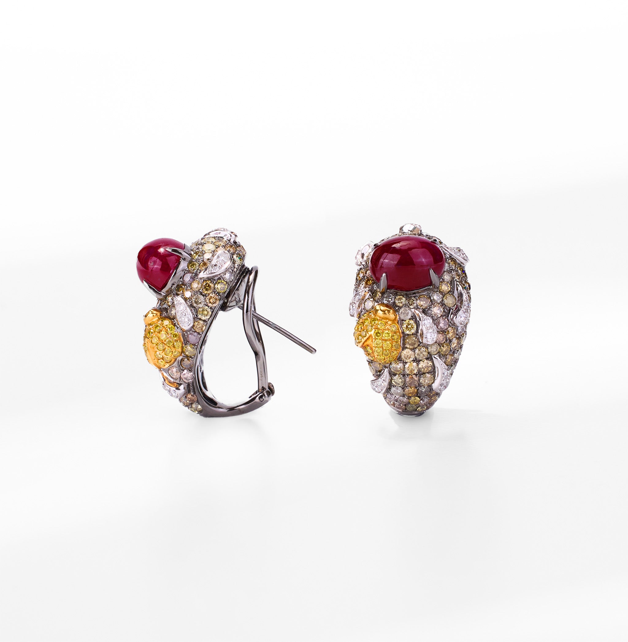 18K Gold Diamond and Ruby Hoop Earrings