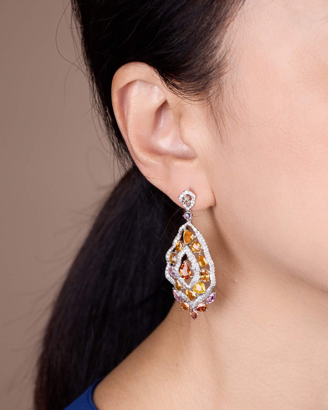 18K Gold Fancy Sapphire &amp; Diamond Drop Earrings