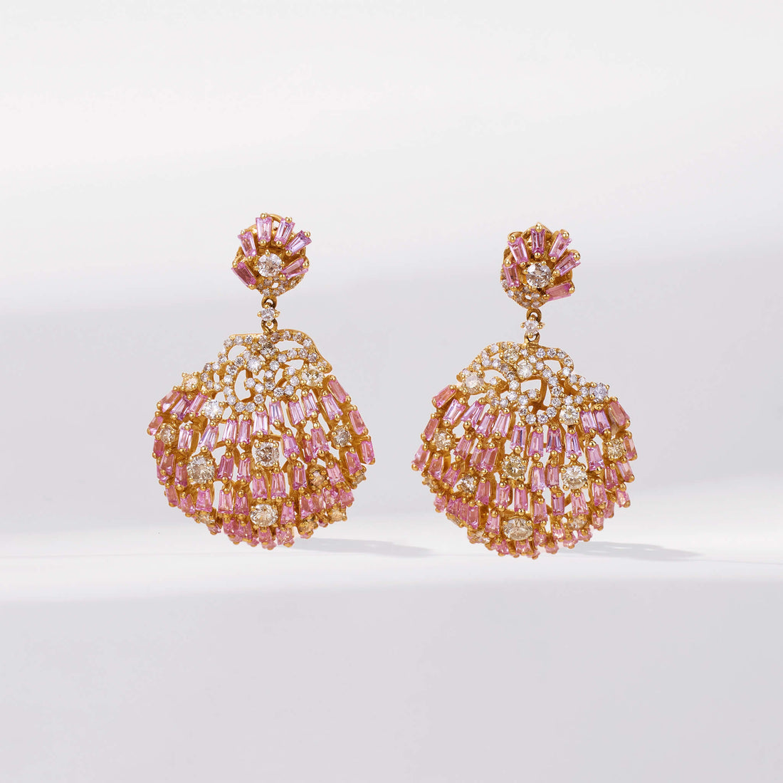 18K Gold Pink Sapphire &amp; Diamond Drop Earrings