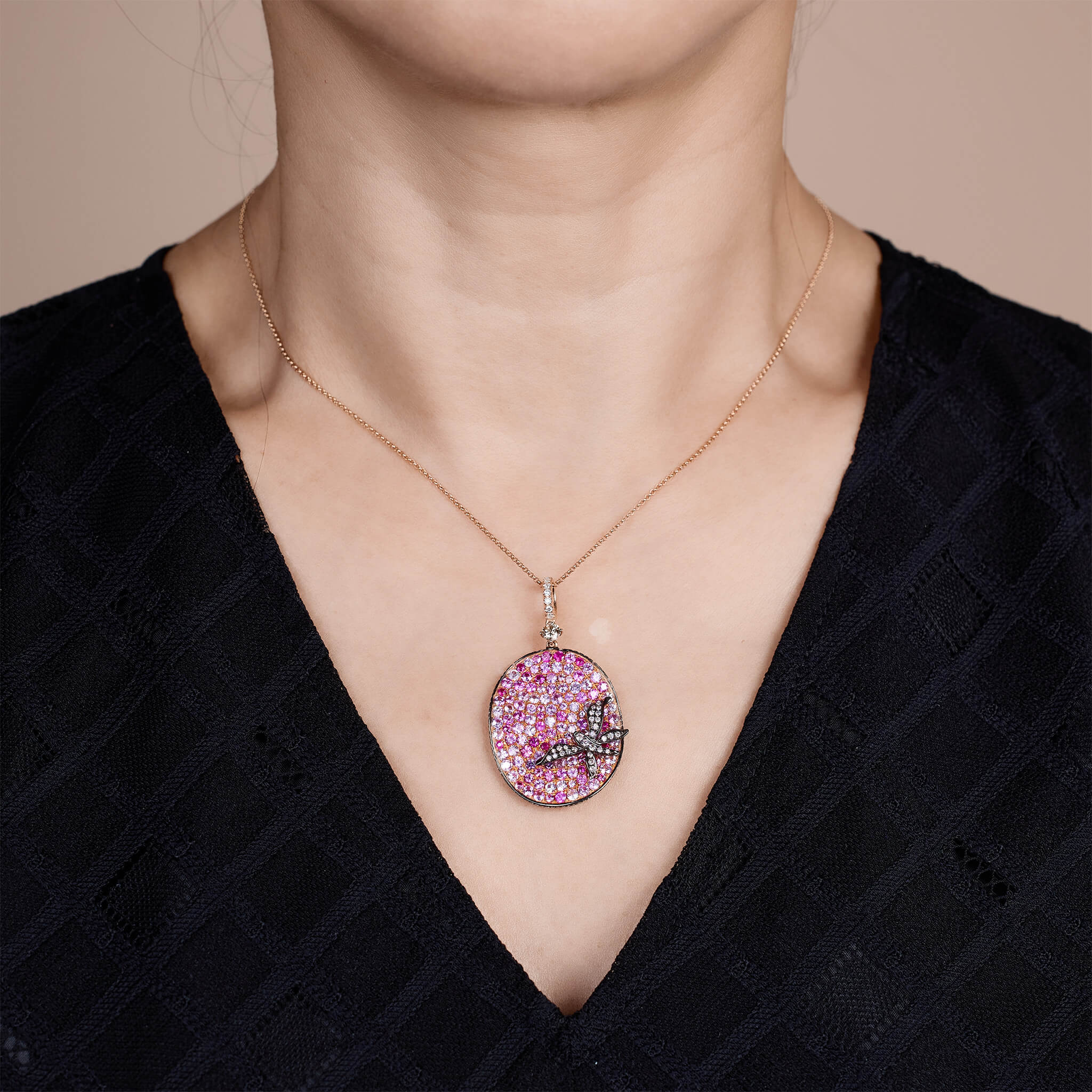 18K Gold Pink Sapphire &amp; Diamond Pendant