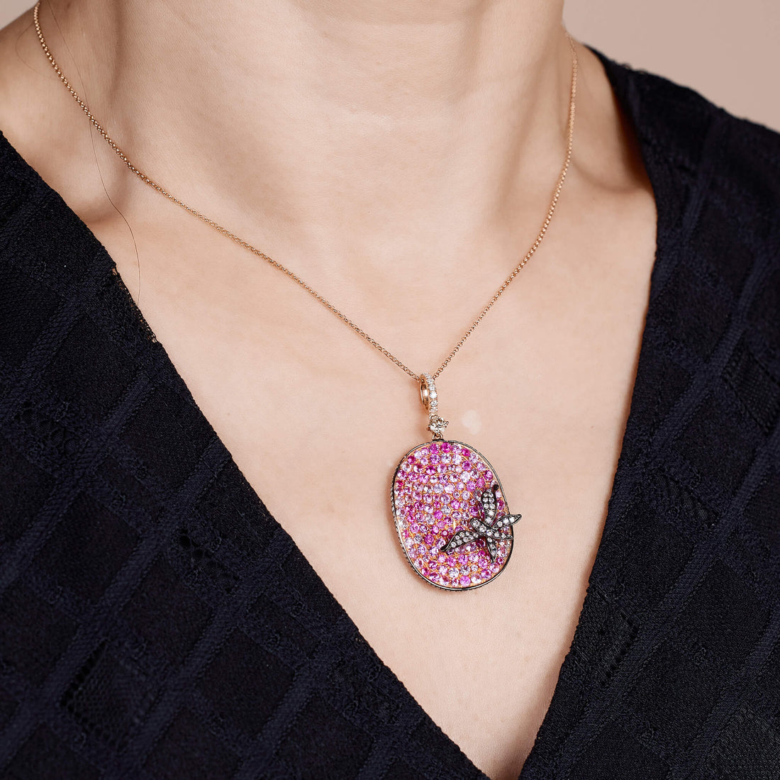 18K Gold Pink Sapphire &amp; Diamond Pendant