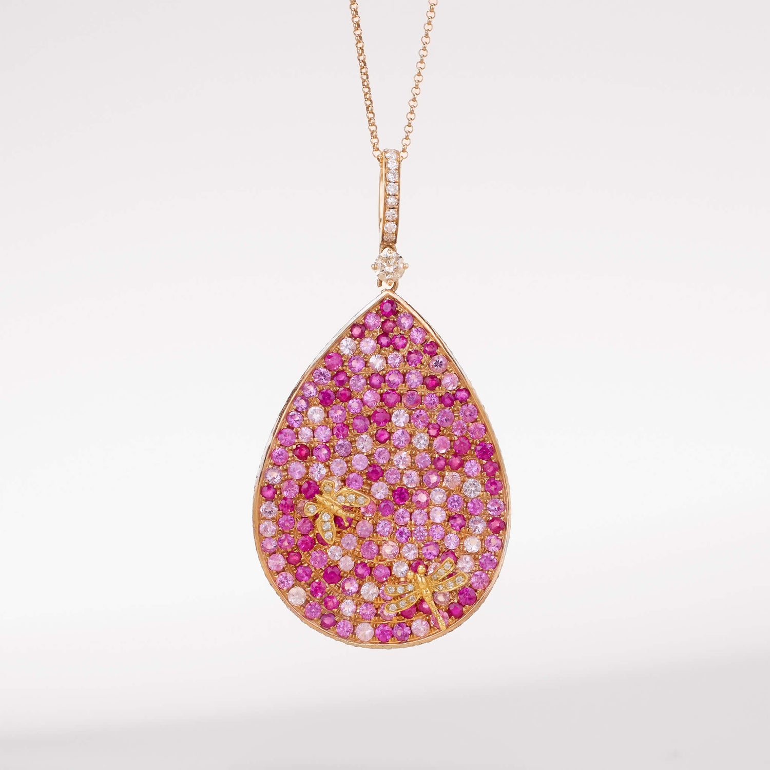 18K Gold Pink Sapphire &amp; Diamond Pendant